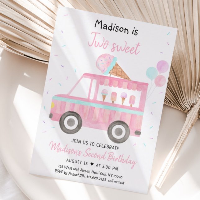 Modern Ice Cream Truck Two Sweet Birthday Invitation