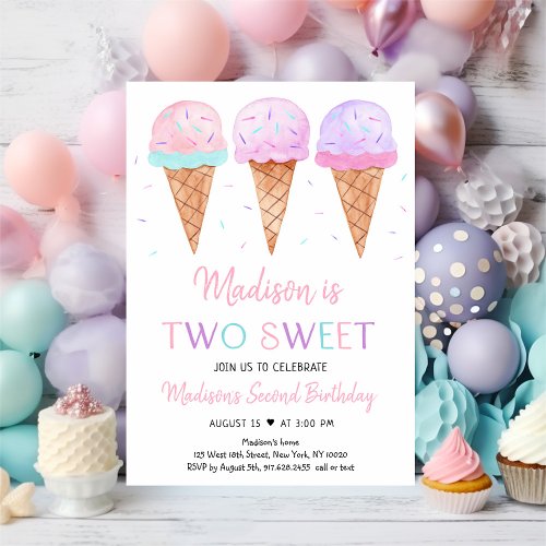 Modern Ice Cream Two Sweet Birthday Invitation