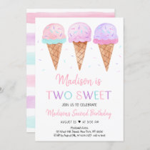 Modern Ice Cream Two Sweet Birthday Invitation