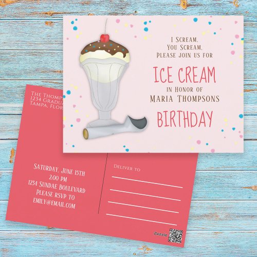 Modern Ice Cream Whimsical Sprinkles Birthday Postcard