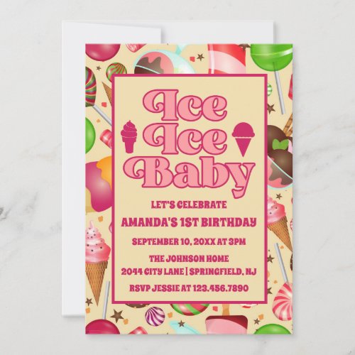 Modern ice ice Baby Ice Cream First Birthday  Invitation