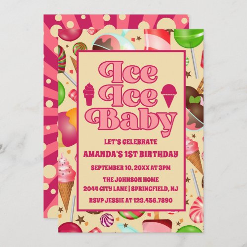 Modern ice ice Baby Ice Cream First Birthday  Invitation