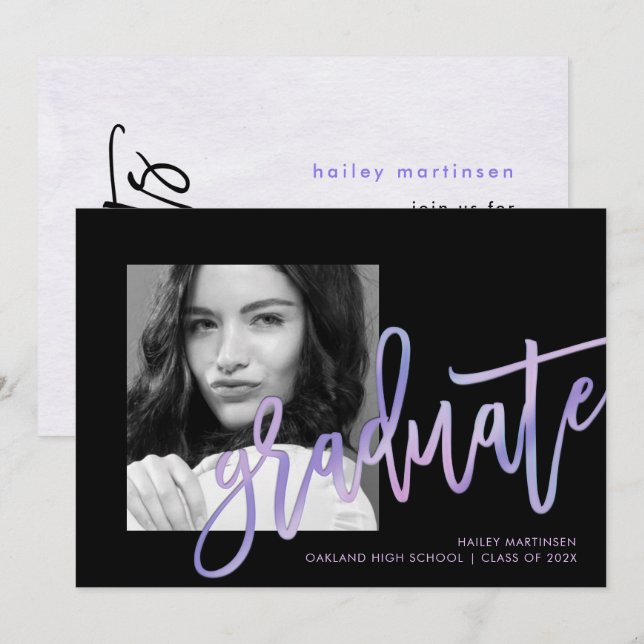 Modern Ice Purple Ombre Photo Graduation Party Invitation (Front/Back)
