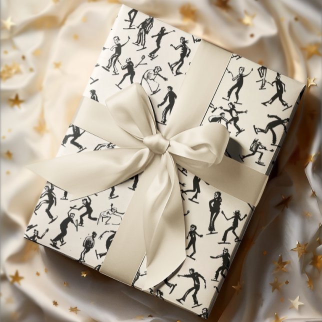 Modern Ice Skaters Winter Sketch Holiday Christmas Wrapping Paper (Creator Uploaded)