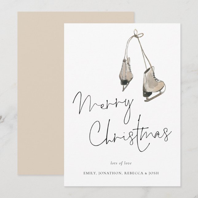 Modern Ice Skates Merry Christmas Holiday Card (Front/Back)