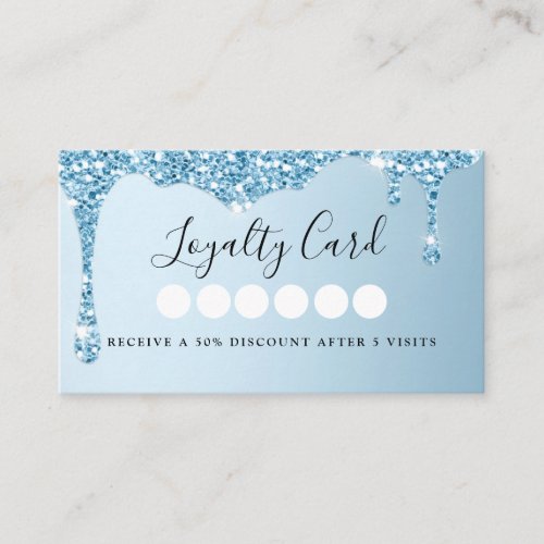 Modern Iceblue Glitter Drop Salon  Spa Loyalty  Business Card