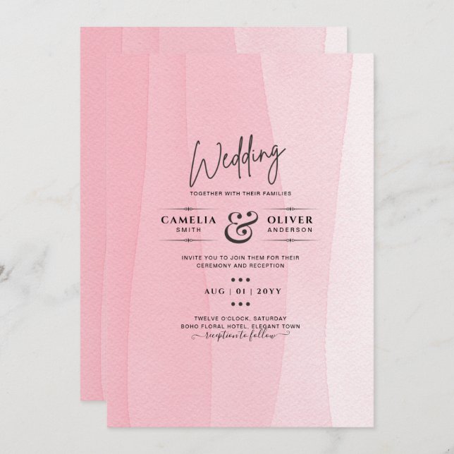 Modern Iced Pink Ombre Wedding Invites (Front/Back)