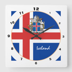 Modern Icelandic Flag, Iceland trendy Home /design Square Wall Clock