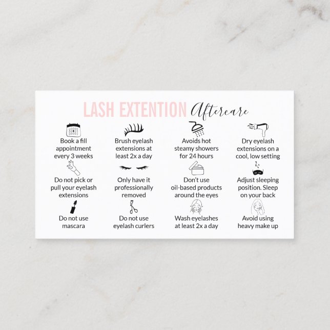 Modern Icon Lash Extension Aftercare Instructions Business Card (Back)