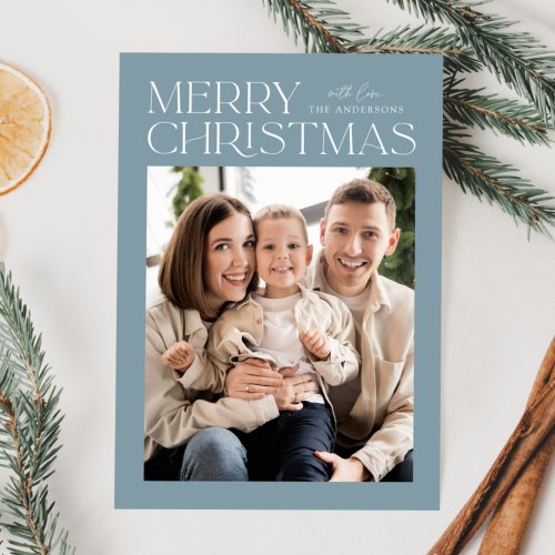 Modern Icy Blue Merry Christmas Photo Holiday Card