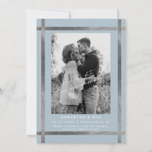 Modern Icy Blue & Silver Photo Wedding Invitation