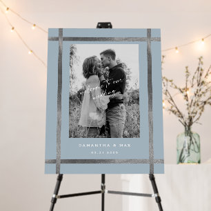 Modern Icy Blue & Silver Photo Wedding Welcome Foam Board