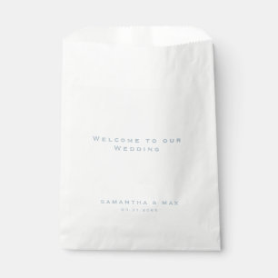 Modern Icy Blue Text White Wedding Welcome Favor Bag