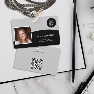 Modern ID card company logo photo QR code gray Badge