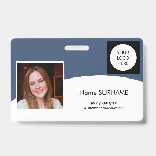 Modern ID card company logo photo QR code navy Badge