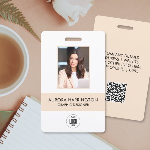 Modern ID Card Cream Employee Photo Logo Badge