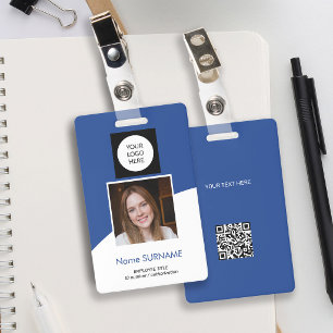 Modern ID card custom logo photo QR code blue Badge