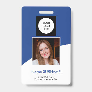 Modern ID card custom logo photo QR code blue Badge