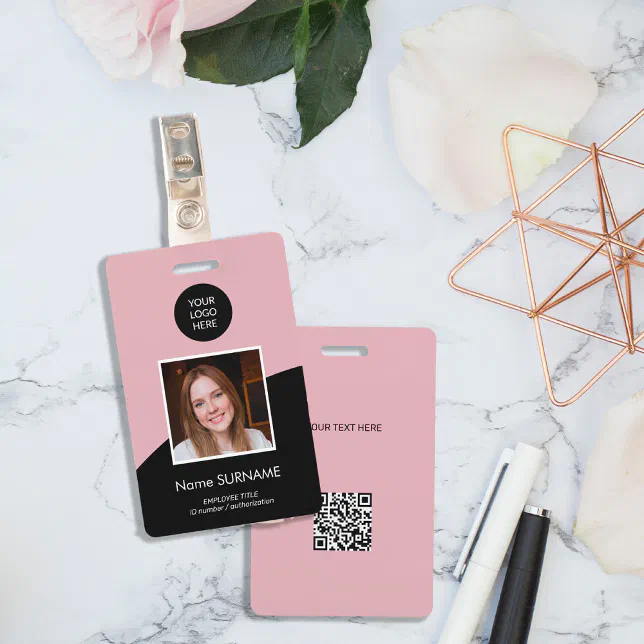 Modern ID card custom logo photo QR code company Badge | Zazzle