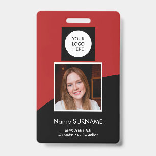 Modern ID card custom logo photo QR code red black Badge