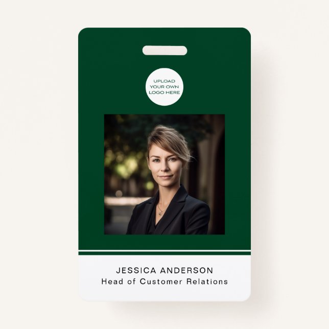 Modern ID Card Green Minimal Logo Photo QR Code Badge (Front)