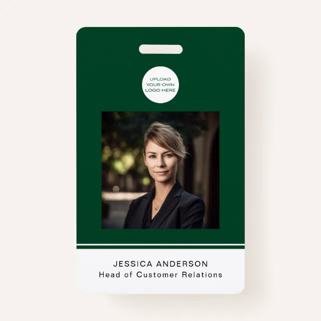 Modern ID Card Green Minimal Logo Photo QR Code Badge | Zazzle