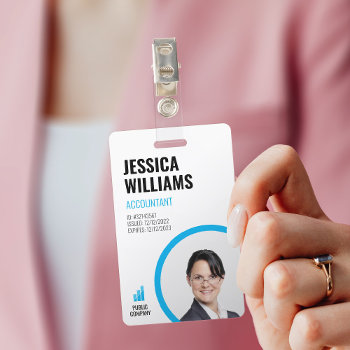 Modern Id Card Minimalist Blue Staff Employee Badge by J32Design at Zazzle