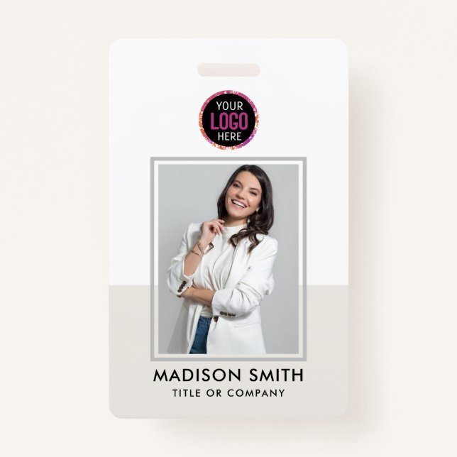 Modern ID Card | Minimalist Business Employee QR B Badge (Front)