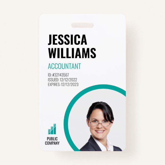 Modern ID Card Minimalist Green Staff Employee Badge (Front)
