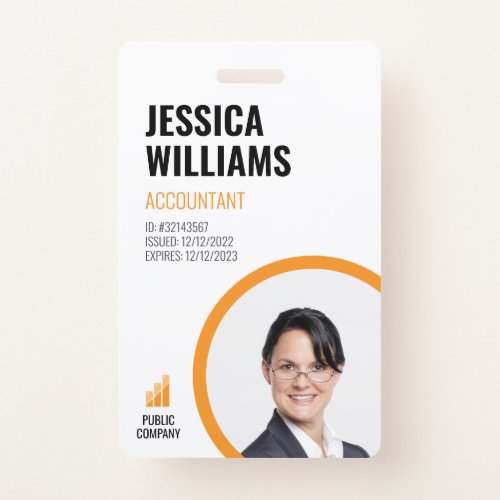 Modern ID Card Minimalist Orange Staff Employee Badge