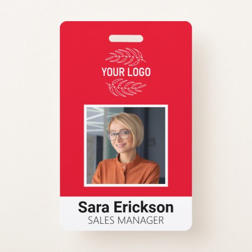 Modern ID Card Red Business Employee Bar Code Badge