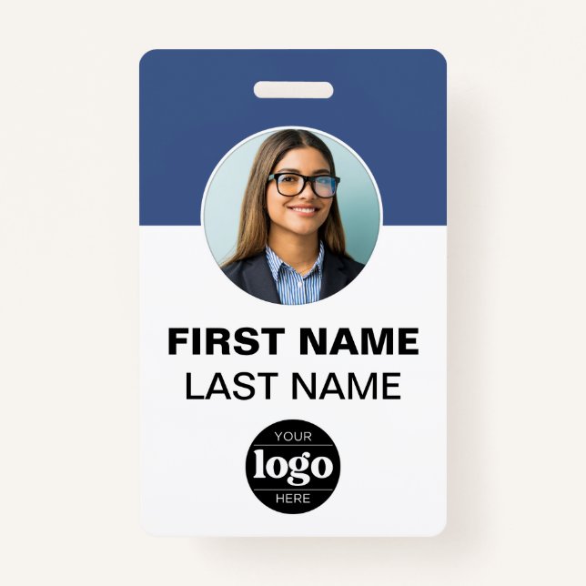Modern ID Card | Simple Photo Name Logo Barcode Badge (Front)