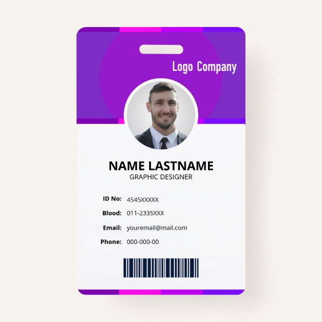 Modern ID Identification Card Photo Badge (Front)