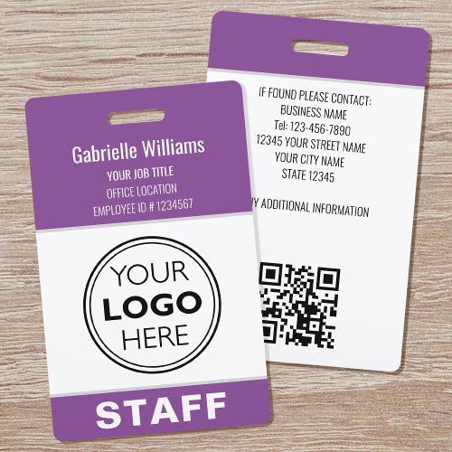 Modern ID Logo Security Staff Pass Purple Custom Badge