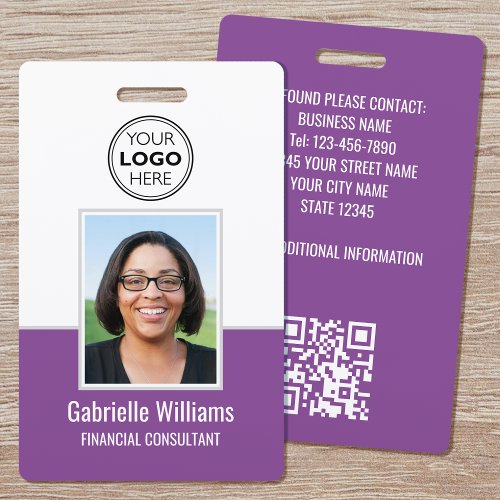 Modern ID Photo Business QR Security Purple Badge