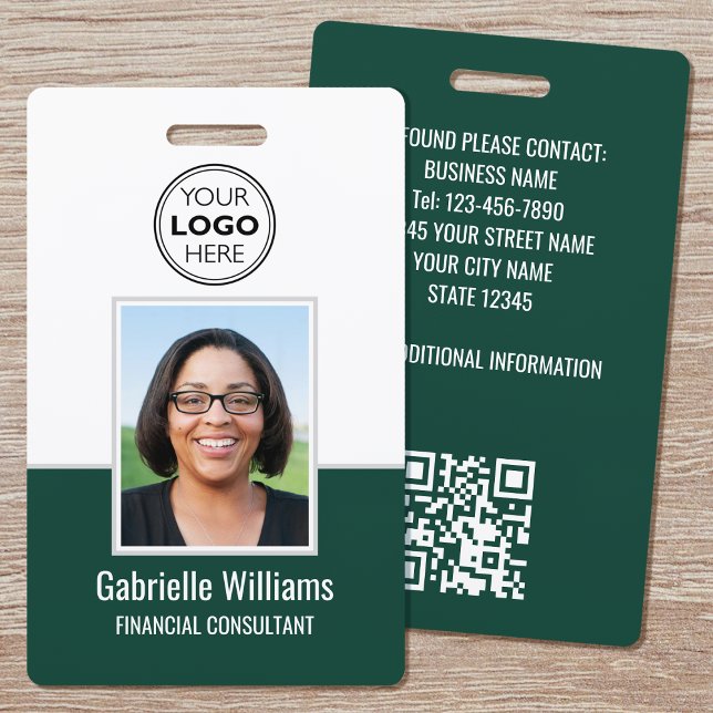 Modern ID Photo Employee QR Security Green Badge (Creator Uploaded)