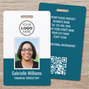 Modern ID Photo Employee QR Security Teal Badge