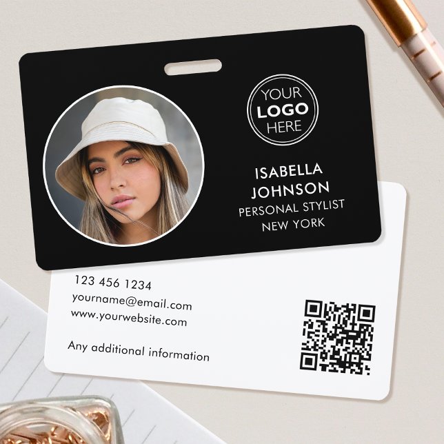 Modern ID Photo Logo QR Code Black White Security Badge (Creator Uploaded)