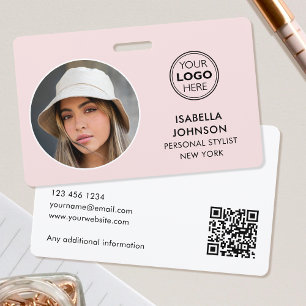 Modern ID Photo Logo QR Code Blush Pink Security Badge