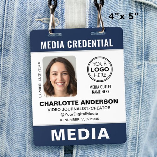 Modern ID Photo Media Press Logo Security Blue Badge