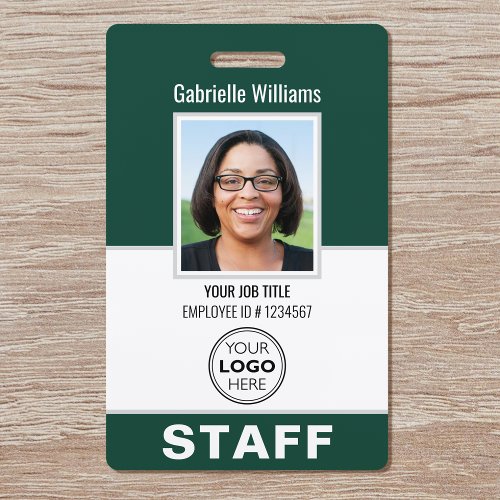 Modern ID Photo Security Staff Pass Green Custom Badge