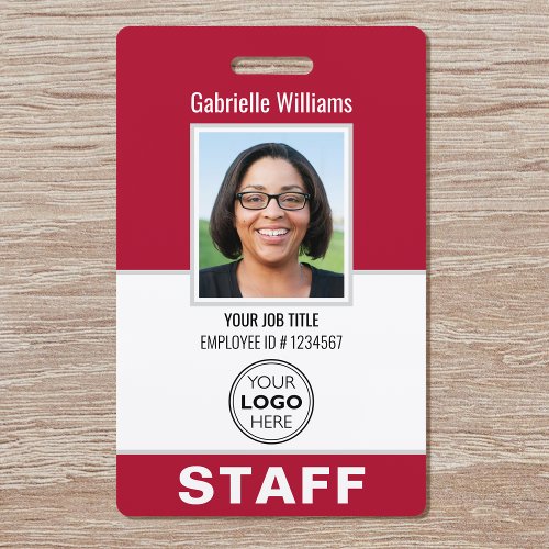 Modern ID Photo Security Staff Pass Red Custom Badge