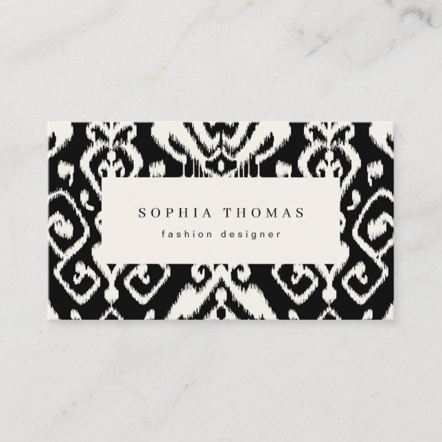 Modern ikat black white professional business card (Front)