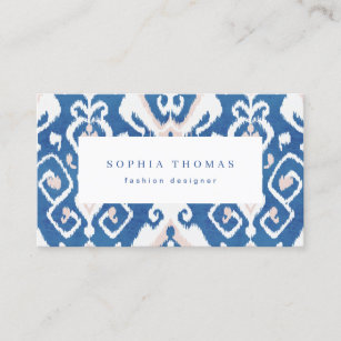 Modern ikat blue white professional business card