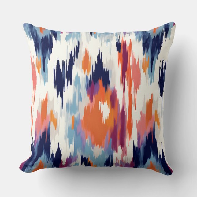 Modern Ikat Brushstroke Pattern Throw Pillow (Front)
