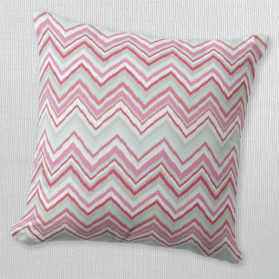 Modern Ikat Chevron Stripe Abstract Pink Green Throw Pillow