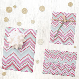 Modern Ikat Chevron Stripe Abstract Pink Green Wrapping Paper Sheets