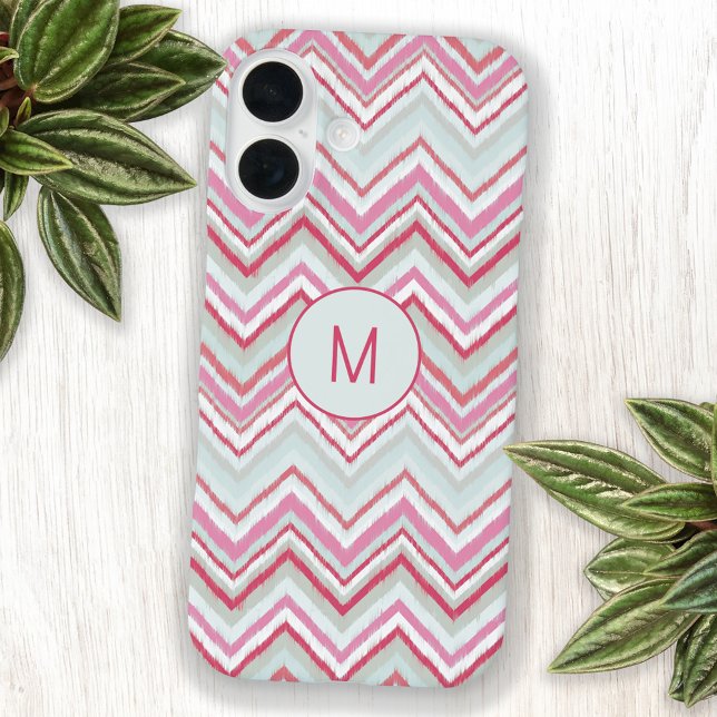Modern Ikat Chevron Stripe Monogram Initial Case-Mate iPhone Case (Modern abstract Ikat chevron zigzag geometric stripe monogram initial personalized cell phone case)