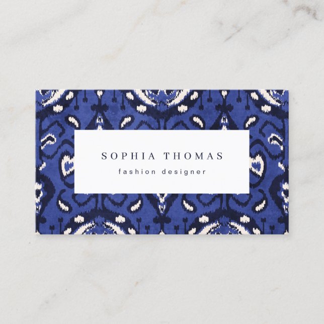 Modern ikat pattern blue professional business card (Front)
