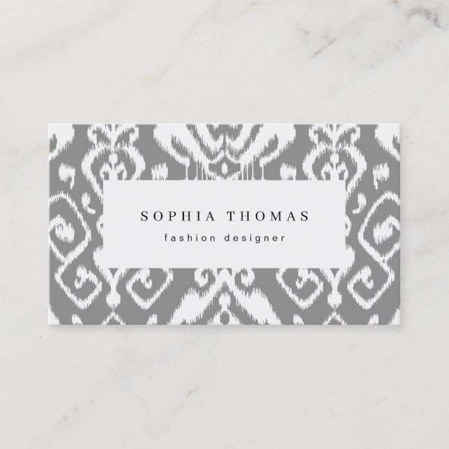 Modern ikat pattern gray professional business car business card (Front)
